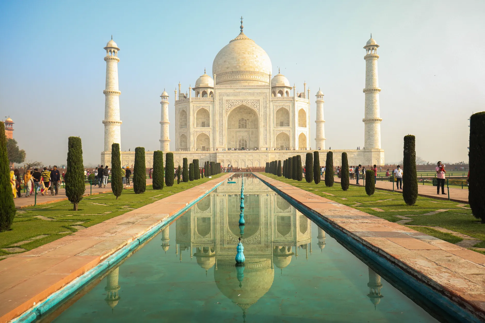 The Taj Mahal, reflecting pool and formal garden in Agra