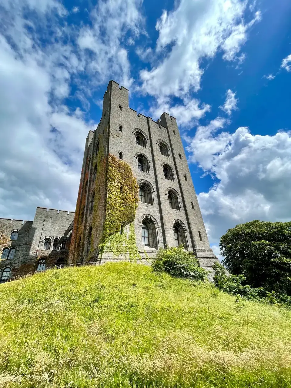 Penrhyn Castle facade and greenery near Bangor, Wales