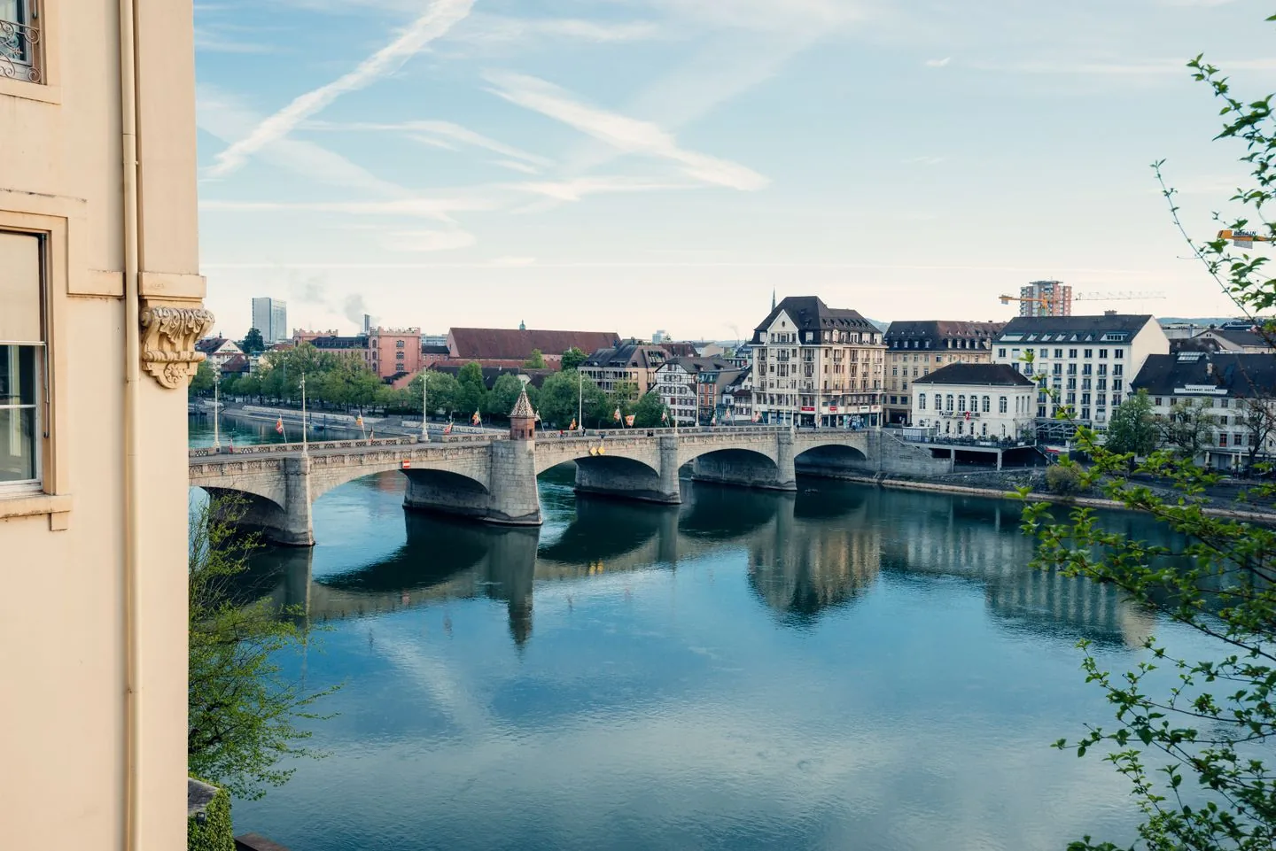 Mittlere Brücke and its small bridge chapel spanning the Rhine in Basel