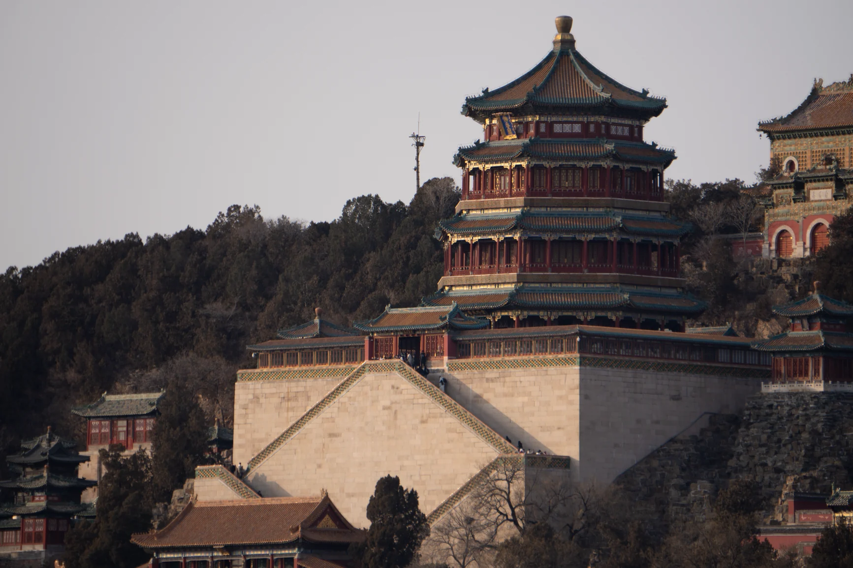 Tower of Buddhist Incense above its stone terraces at Beijing’s Summer Palace