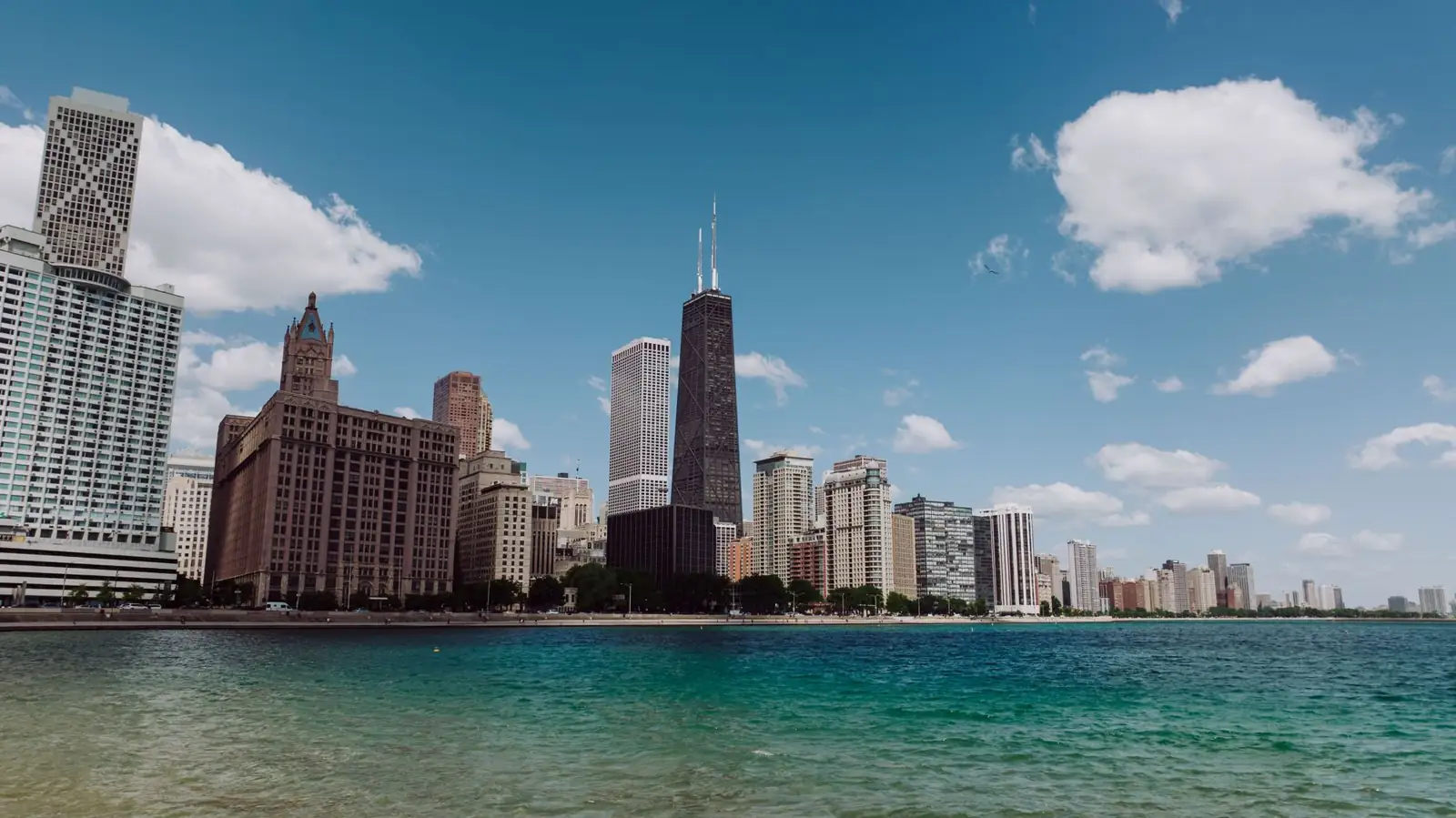Chicago lakefront skyline with the former John Hancock Center and surrounding towers