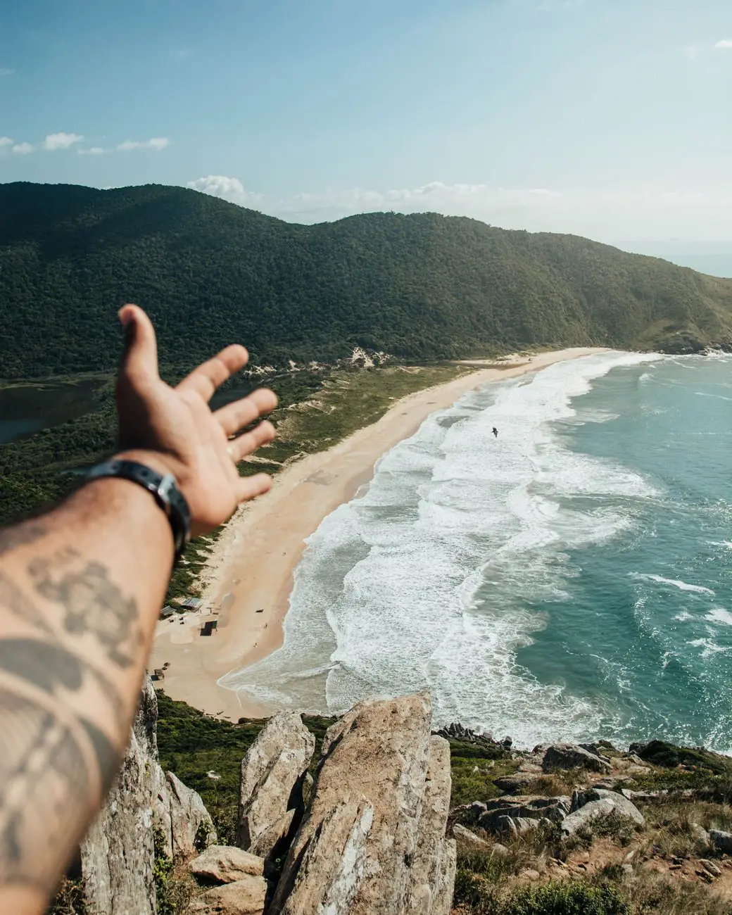 Lagoinha do Leste beach, lagoon and forested hills viewed from Morro da Coroa