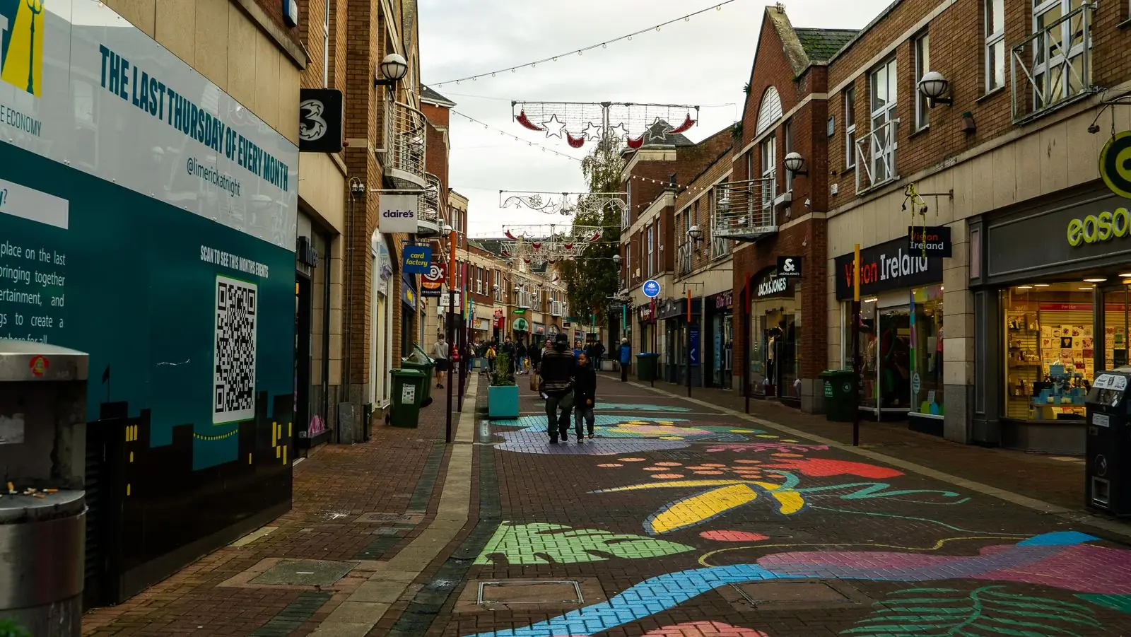 Colourful paving in Limerick’s pedestrian shopping streets