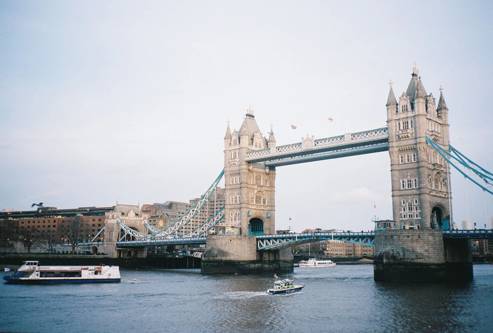 Tower Bridge and boats on the River Thames in London