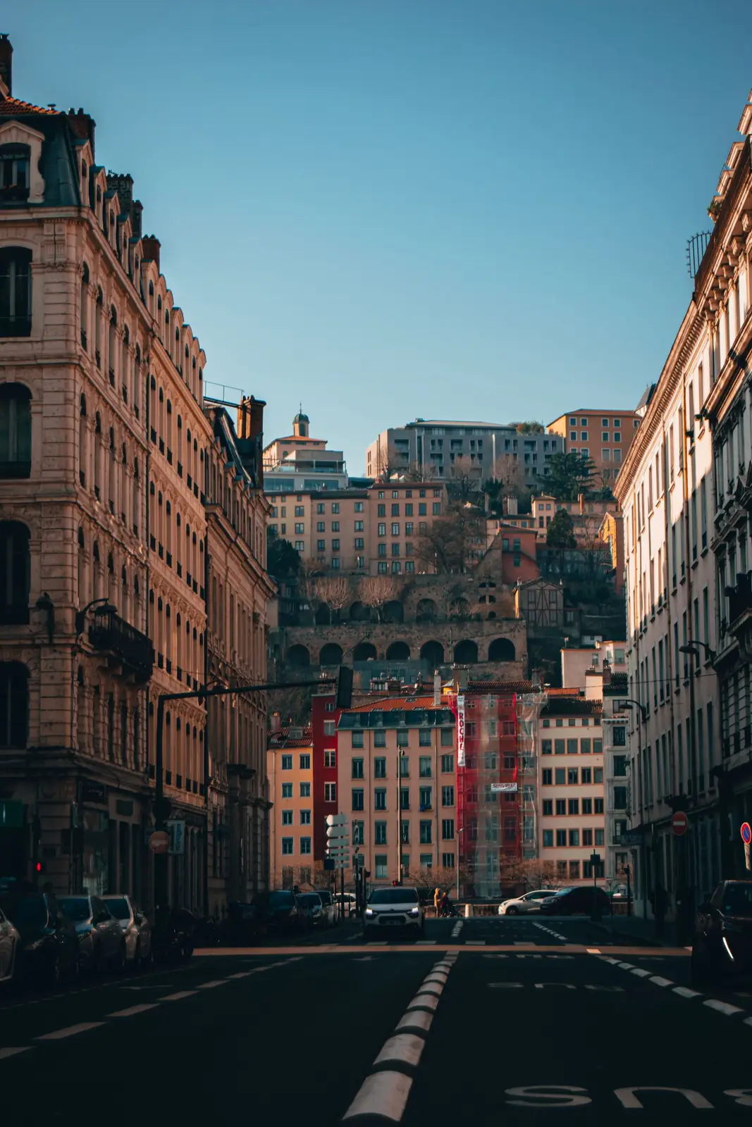 A street in Vieux Lyon looking towards Fourvière hill