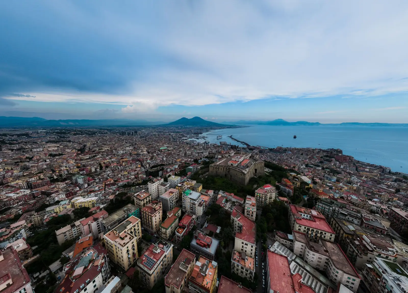 Naples, Castel Sant’Elmo and the bay from a hilltop viewpoint