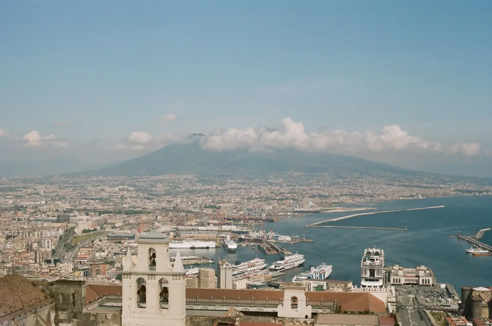 Naples harbour and Vesuvius beyond the San Martino complex