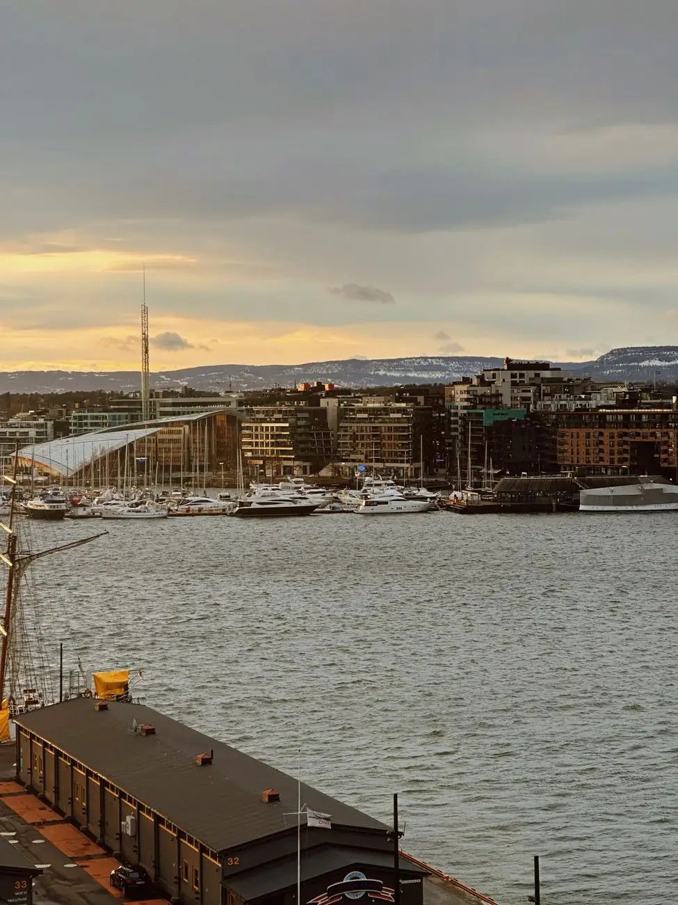 Aker Brygge and the Astrup Fearnley Museum beside Oslo harbour