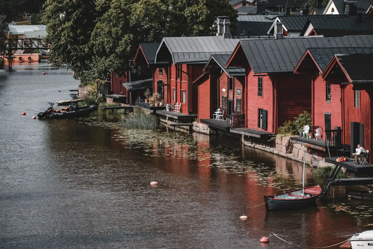 Red warehouses along Porvoo’s riverfront