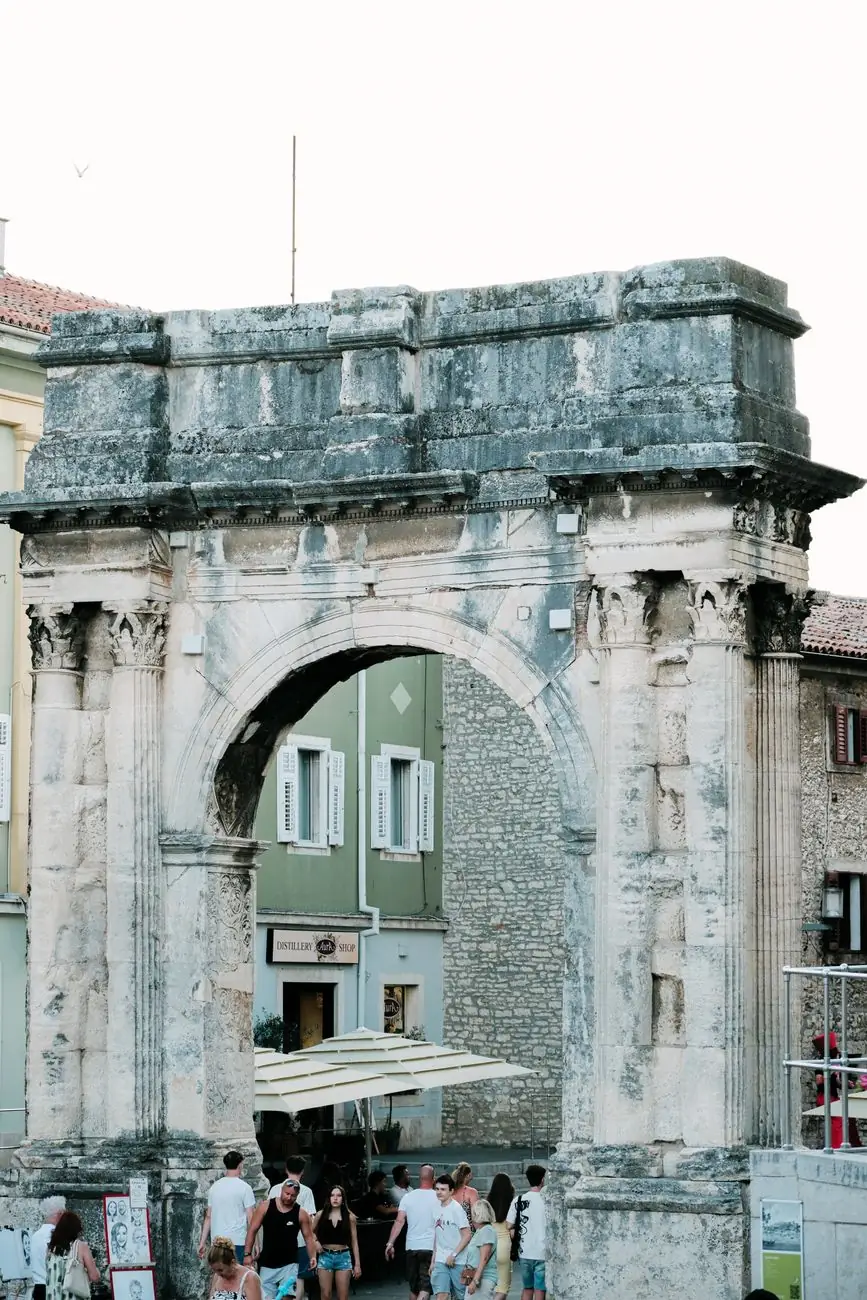 The Arch of the Sergii above a Pula pedestrian street