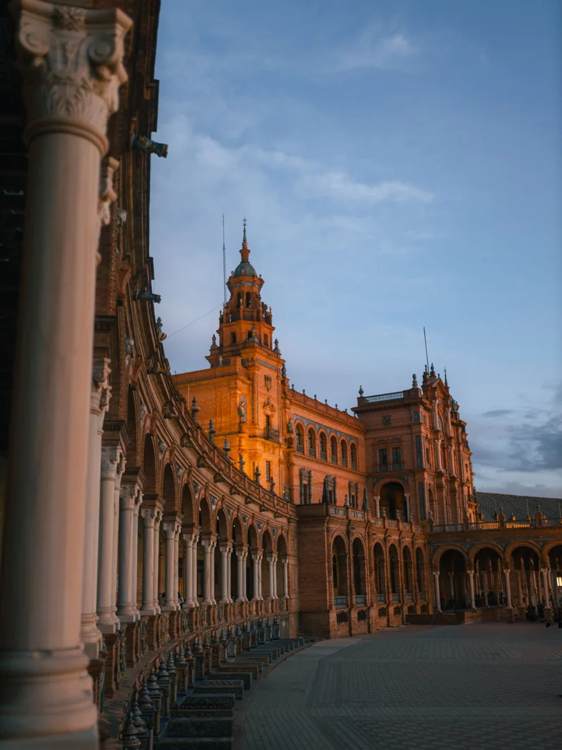 Golden evening light at Seville's Plaza de España