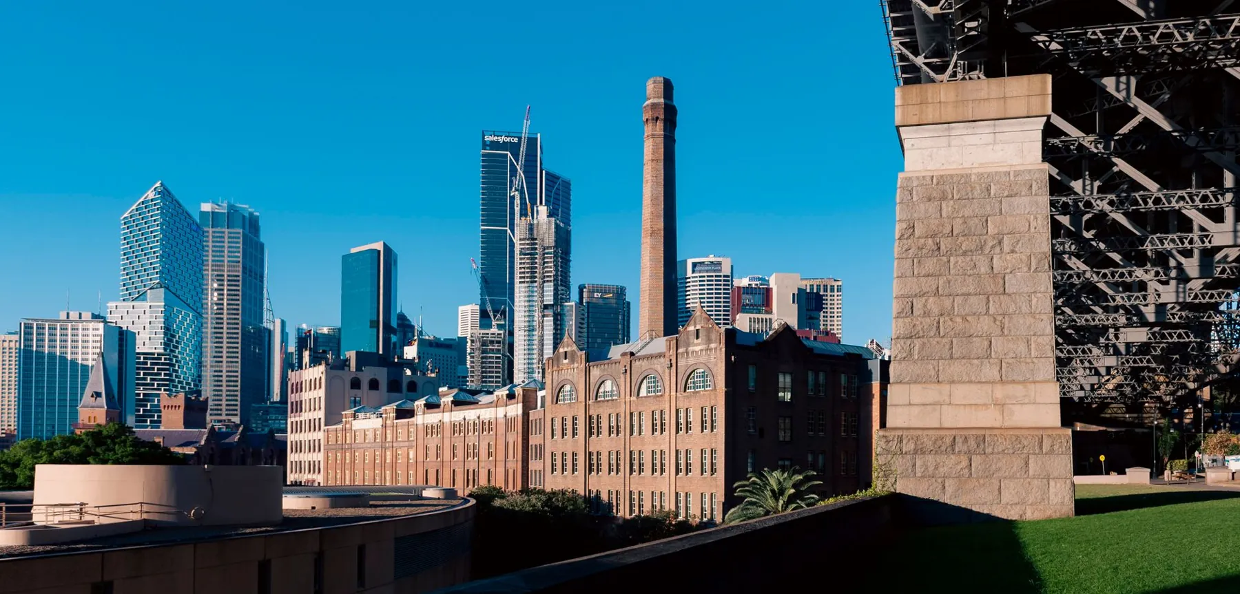 Sydney Harbour Bridge above the historic buildings of The Rocks