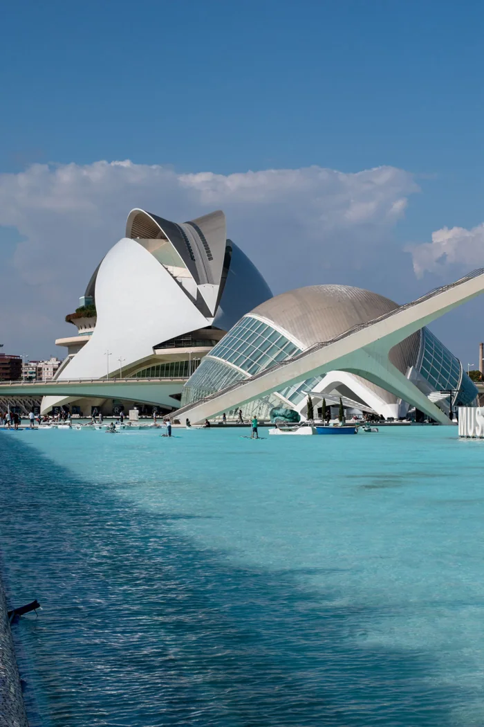 Architecture reflected in water at Valencia's City of Arts and Sciences