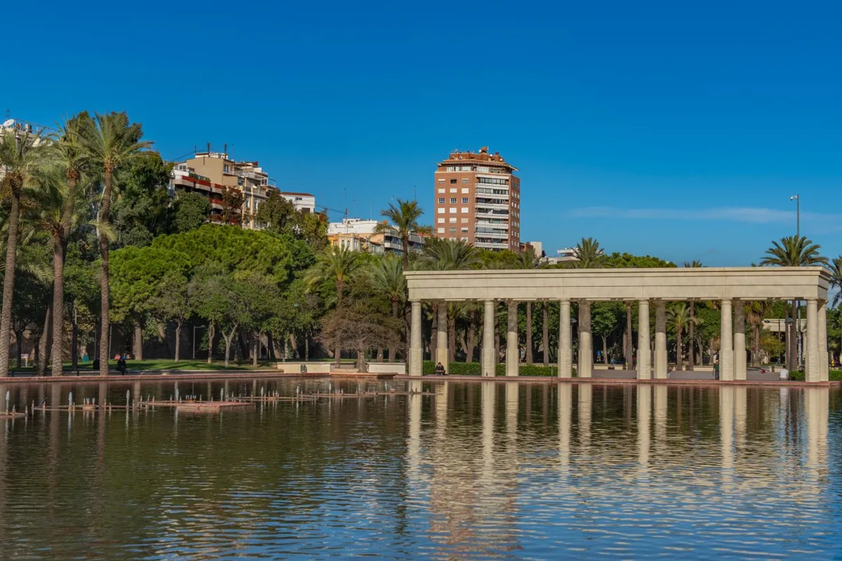 The Turia Gardens and surrounding buildings in Valencia