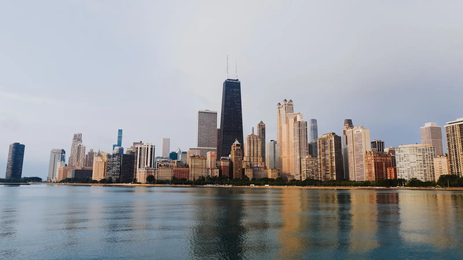 Chicago’s lakefront skyline with the former John Hancock Center and its paired antennas