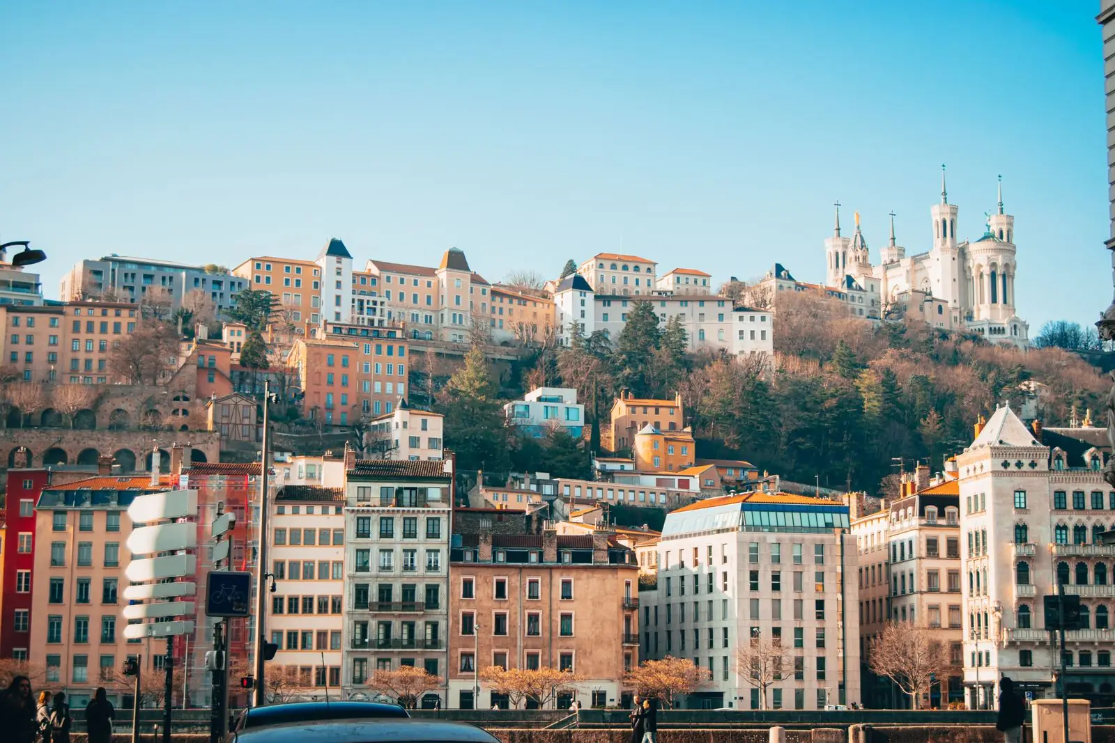 Fourvière Basilica above Lyon’s riverside buildings