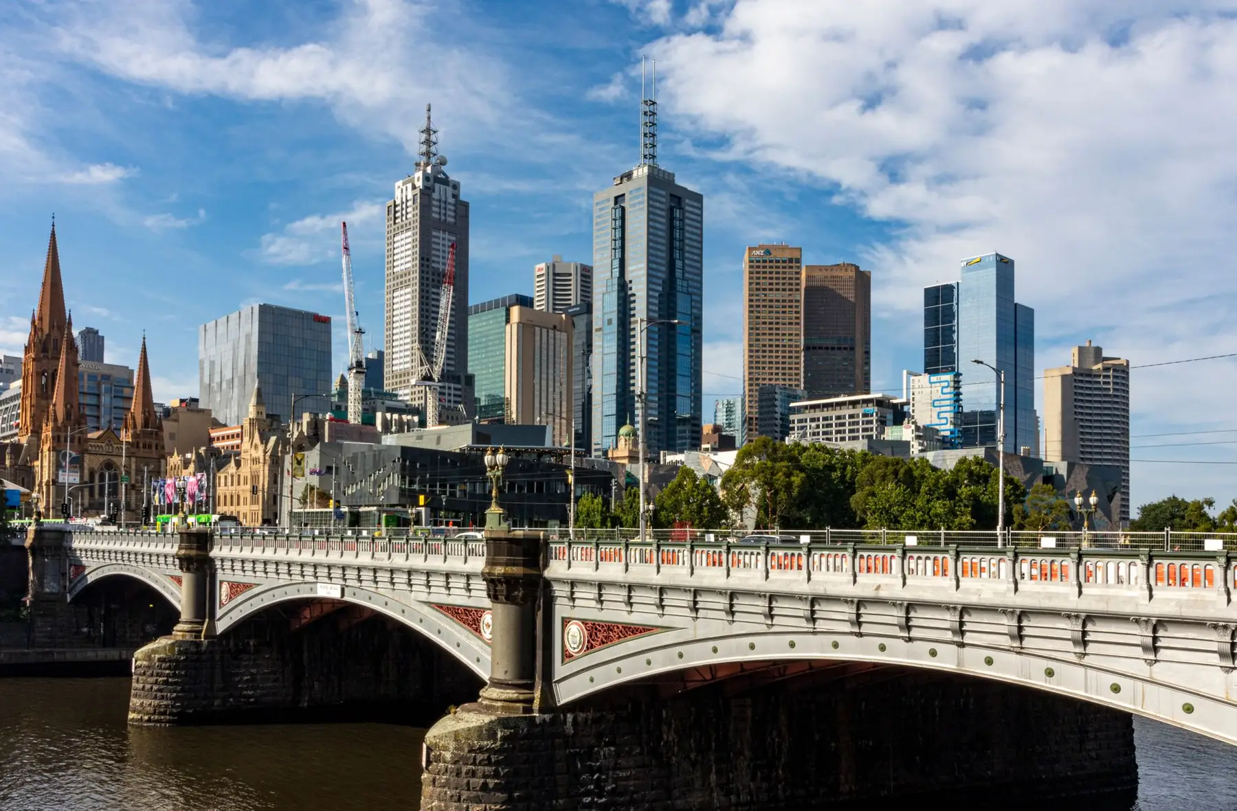 Princes Bridge across the Yarra River with St Paul’s Cathedral and Melbourne’s skyline